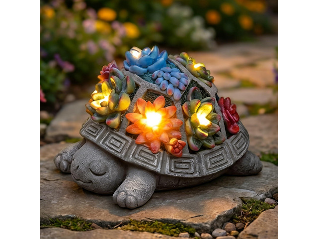 Solar Turtle Garden Outdoor Decor with Succulent & 7 LED Lights Outside Tortoise Statue Decor for Yard Patio Balcony & Backyard - Home House...