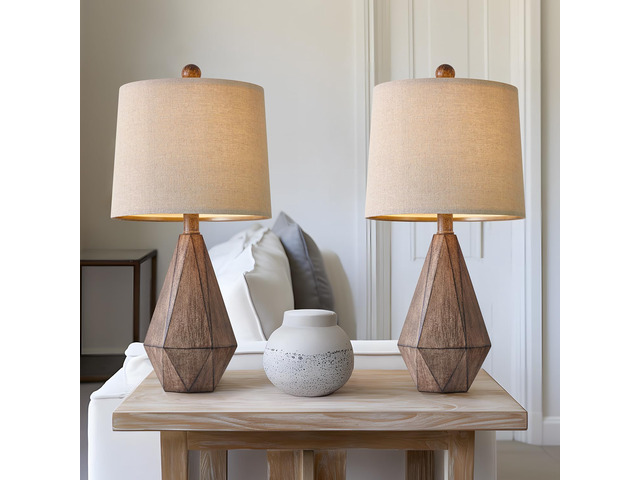 20.25' Retro Farmhouse Table Lamp Set of 2, Small for Bedside, Brown Rustic bedroom lamps for nightstand, natural resin, compact design, rustic...