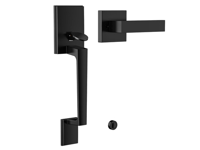 Black Front Door Handle No Lock Sets, Exterior Entry Door Handle Heavy Duty Matte Black Exterior Door Handle No Lock, Deadbolt Set Not Included,...