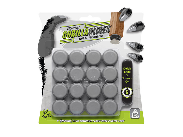 GorillaGlides 1 Inch Chair Sliders/Furniture Floor Protectors (16 Furniture Glides) Self-Adhesive Screw On Chair Glides for Sliding on Low-Pile...