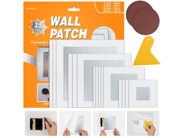 Wall Repair Patch Kit, 15 Pieces Aluminum Self-Adhesive Mesh Repair Patches for Drywall, Multiple Large Small Sizes 2/4/6/8 Inch Drywall Hole...
