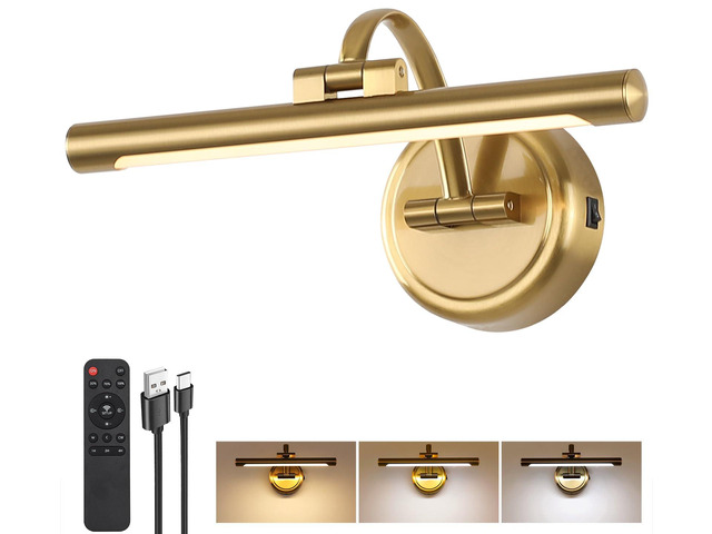 Rechargeable Picture Light for Wall, Dimmable Art Lights for Painting, Battery Operated Wall Sconce with Remote, 3 light Color,Timer & Brightness...