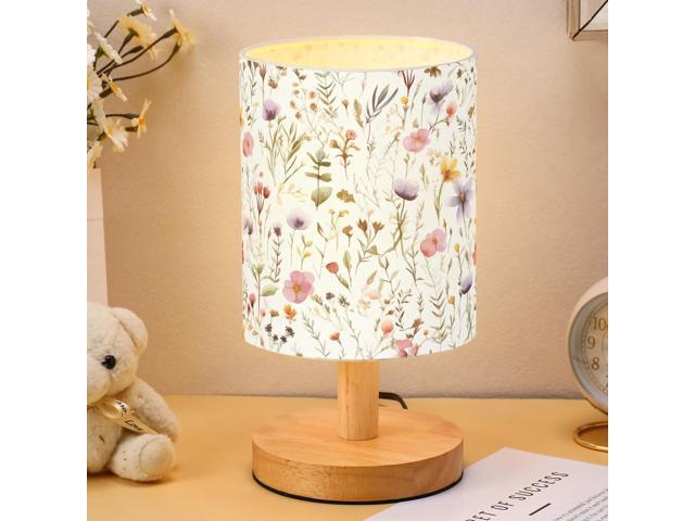 Wildflower Kids Table Lamp for Bedroom Kids Lamps for Girls Room Cartoon Lampshade for Girls Nursery, Linen Fabric with Wooden Base, Soft Warm...