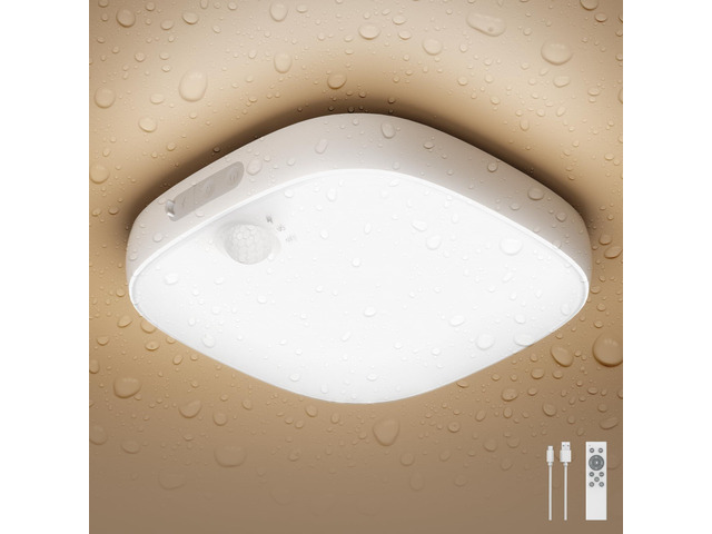 Shower Lights IP65 Waterproof, Motion Sensor Ceiling Light, Rechargeable Closet Light with 10000mAh Battery, LED Shower Lamp for Bathroom, Cordless...