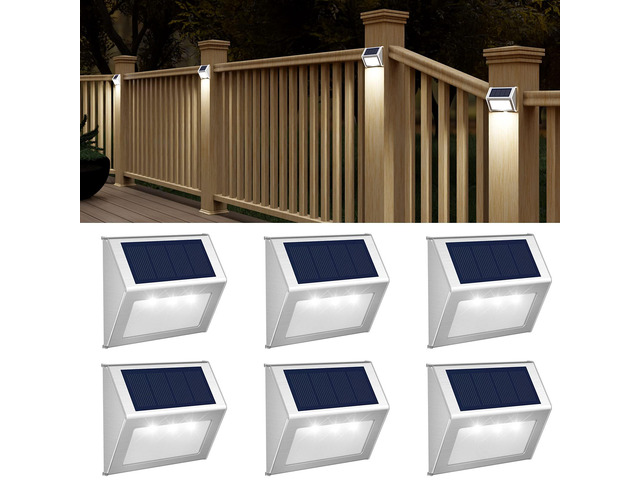 Solar Powered Lights Ideal for Step, Fence, Deck, Stair-Cool White-6P Stainless Steel, Waterproof, Automatic Dusk to Dawn, Anti-Rust, Energy...