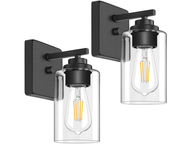 Wall Sconces Set of 2 for Bathroom, Modern Vanity Light Fixtures Matte Black Wall Mount Lighting Lanterns, Farmhouse Wall Lights with Clear Glass...