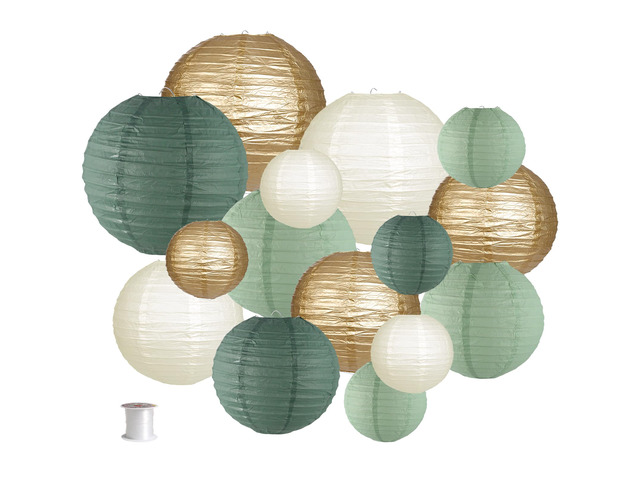 Paper Lanterns Decorative, Round Hanging Paper Lanterns Decorations for Rustic Party Bridal Shower Wedding Sage Green Birthday Party Supplies...