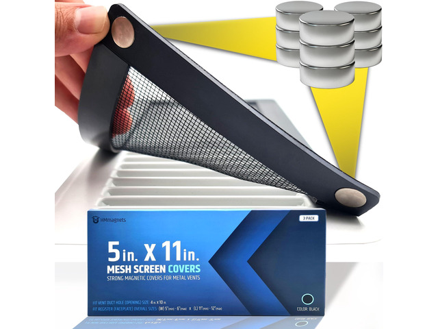 Powerful Magnetic Vent Screen Mesh Covers (3-Pack) That Will Never Move or Fall - for Floor, Wall & Ceiling Registers of Width 5' to 6', Length 11'...