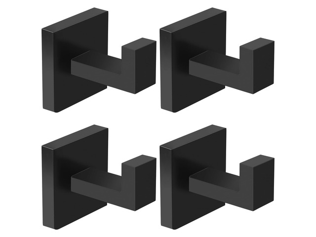 4-Pack Towel Hooks Hand Towel Holder Bathroom Robe Hanger Coat Hook Matte Black Square Bath Towel Hook Wall Mount Heavy Duty Stainless Steel Hat...