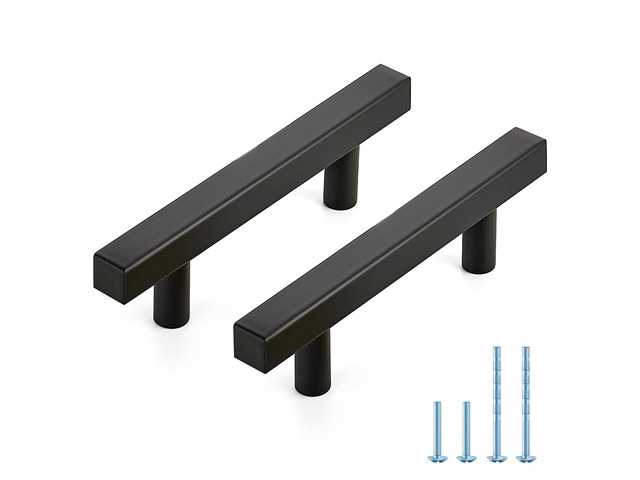 Matte Black Pulls Cabinet Square Handles 3 Inch 30 Pack 5 Inch Overall Length, Stainless Steel Design, Round Foot Base, Cabinet Hardware Pulls,...