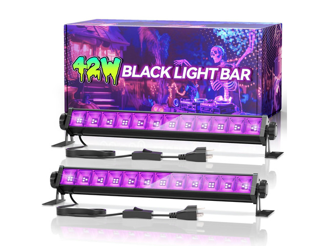 2 Pack 42W LED Black Light Bar, Glow Party Supplies, Halloween Blacklight 6FT Cord+Switch+Plug, for Neon Parties, Fluorescent Poster Tapestry,...