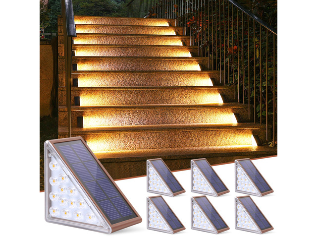 Solar Stair Lights,Warm White Outdoor Step Lights IP67 Waterproof Auto On Off, Outdoor Stair Lights for Steps,Stair,Patio,Yard,Porch,Front...
