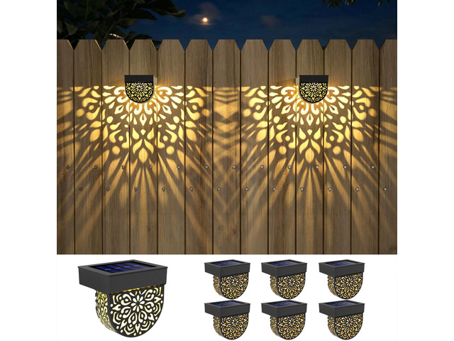 Solar Fence Lights 6 Pack Solar Deck Step Wall Lights Outdoor Waterproof LED Decorations Warm Yellow Light Decorative Lighting for Garden, Front...