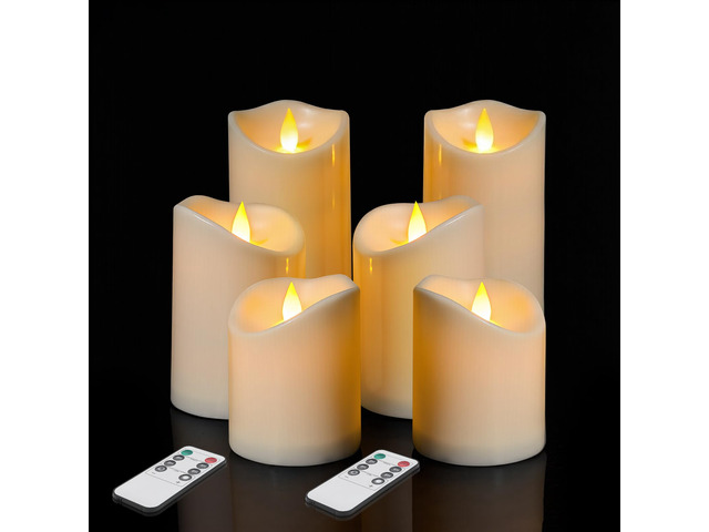 Flameless Candles 4' 5' 6' Set of 6 Outdoor Indoor Pillars Battery Operated Flickering Candles Include 8-Key Remote Timer Function, Ivory Fake...