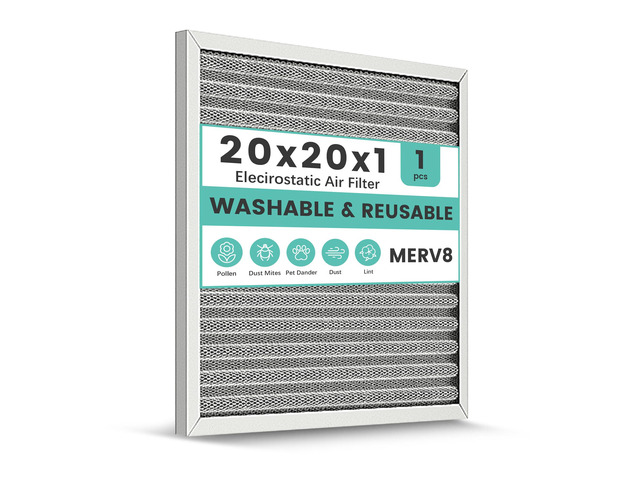 20x20x1 HVAC Furnace Air Filter, Washable Electrostatic Furnace Filter, MERV 8, Lasts a, Breathe Fresher, Home And Office (Actual...