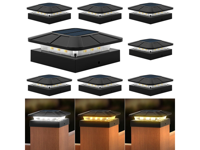 4x4 Solar Fence Post Cap Lights Outdoor Waterproof, 8 Pack IP65, 3 Modes Auto On/Off,Deck, Garden, Patio, Deck, Backyard, Porch, Sidewalk
