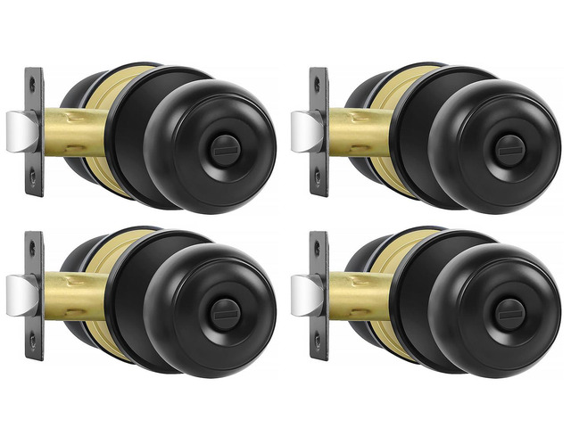 Privacy Door Knobs, 4 Pack Matte Black Door Knobs with Lock, Bed and Bath Door Knob Interior Keyless Locksets, Round Door Handles Reversible for...