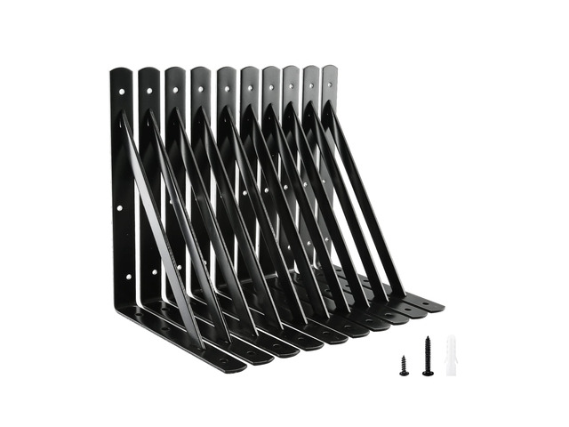 Heavy Duty Shelf Brackets, 12 x 8 Inch Black Metal L Brackets, 10 Pack 600LBS Per Pair, Stable Triangle Steel Design, Rust-Resistant Coating,...