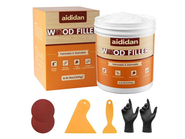 Wood Filler, Wood Putty, Wood Hole Filler, 16 Oz White Wood Repair Kit Paintable & Stainable Wood Filler Putty, Wood Furniture Scratch Cracks...