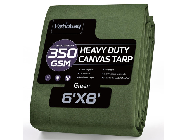 Canvas Tarp 6x8 Feet, 12 Oz Heavy Duty Water Resistant with Rustproof Grommets, UV Resistant, Multipurpose Outdoor Tarpaulin for Camping, Canopy,...