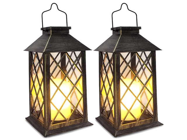 Solar Lantern,Outdoor Garden Hanging Lanterns,2 Pack 14 Inch Lasts 3X Longer 10 lumens Waterproof LED Flickering Flameless Candle Mission Lights...