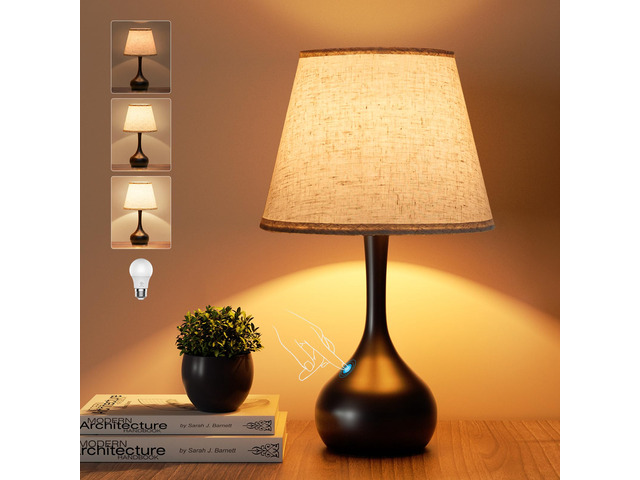 Touch Bedside Lamp, Farmhouse 3-Way Dimmable Table Lamps for Nightstand with Fabric Shade, 17.32'' Desk Lamp for Reading, Bedroom, Livingroom, Office