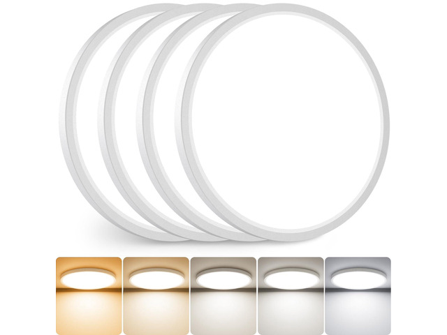 4Pack LED Flush Mount Ceiling Light Fixture, 12 Inch 24W, 3200LM, Super Slim 0.7 Inch, 3000K-6500K Adjustable Low Profile LED Ceiling Lights for...