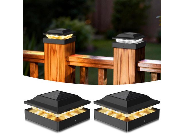 Solar Post Cap Lights for 4x4 Wood/Vinyl Posts, 2 Pack IP65 Waterproof Fence Post Solar Lights, Outdoor Post Lights with 2 Color Modes Decorate...