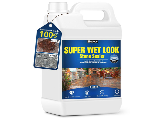 Super Wet Look Stone Sealer-1 Gallon, Durable & Long-Lasting Protection with High Gloss Finsh, Stain Proof, Against Water Damage & Dissolved Salts...