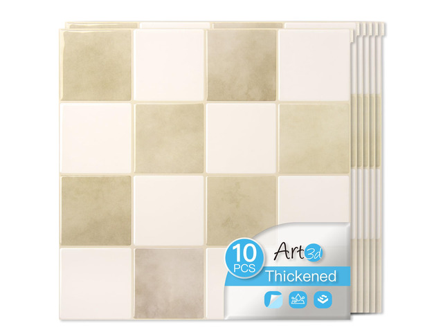 Grid Peel and Stick Backsplash, 10-Pack, 12 x 12 in, Beige and White Enhanced Thickness, Strong Adhesion, Moisture Resistant, Long-Lasting,...