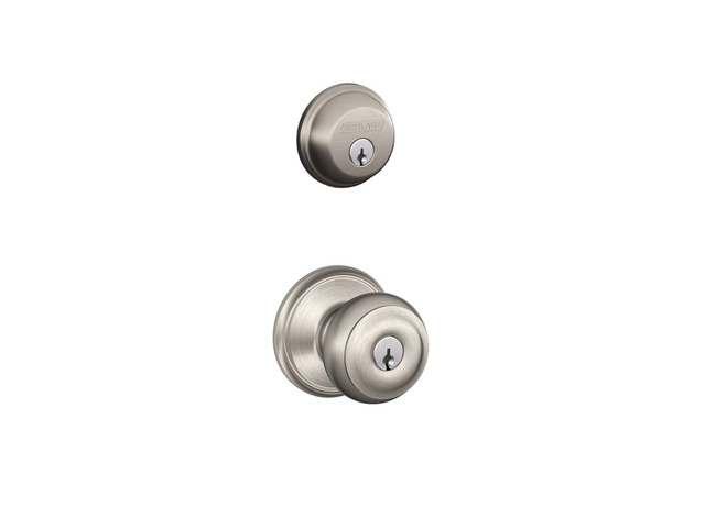 Deadbolt & Door Knob Set, Georgian Knob, Satin Nickel Front door set with single cylinder deadbolt & keyed entry knob, Keyed alike, Certified...