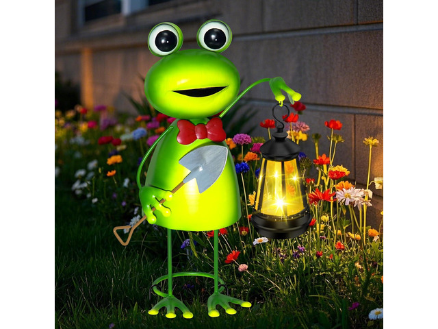 Solar Garden Lights 13.78in Tall Metal Frog Statue with Solar Lantern Decor Big Frog decor,Birthday Gifts for Women Mom,Fairy Garden Accessories...