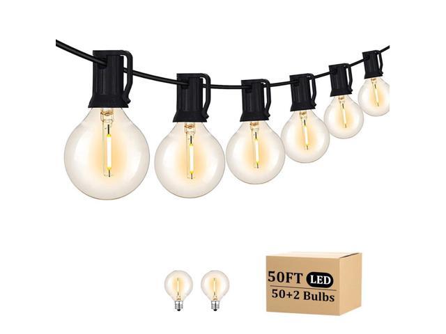 Outdoor String Light 50FT Patio Black with 52 Shatterproof G40 LED Clear Globe Bulbs for Indoor/Outdoor, Connectable Hanging Lights for Backyard...