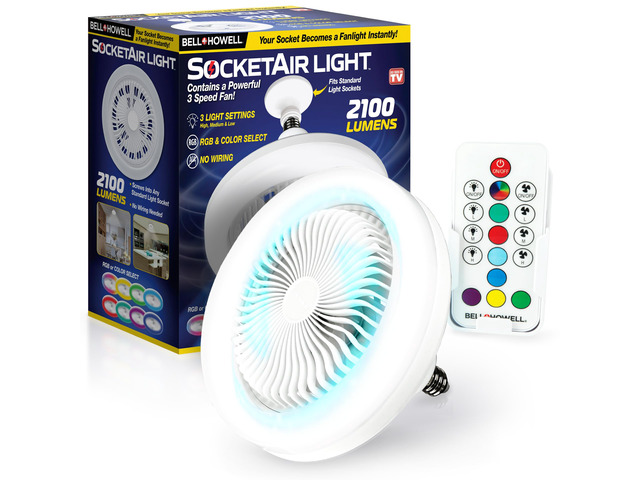 SocketAir Wireless Ceiling Fan Light with Remote Control, Extender,110-120 Volt, 2100 Lumens, 3 Fan Speeds, 3 Light Settings, 6500K for Living,...