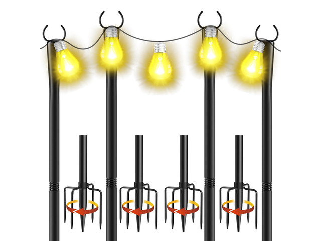 4 Pack 10Ft String Light Poles, Metal Poles with Fork for Outside Lights,Outdoor Metal Light Stand with Fence Brackets Hanging Lights for Garden...