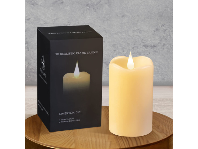 Flickering Flameless Candles with 3D Moving Flame, Last 1000+ Hours Battery Operated Candles with Timer, Ivory Real Wax Pillar Electric LED Candle...