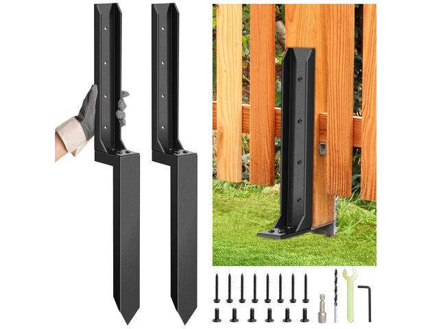 2 Pcs Fence Post Repair Kit, Heavy Duty Fence Post Anchor Ground Stakes for Repair Tilted, Broken Wood Support