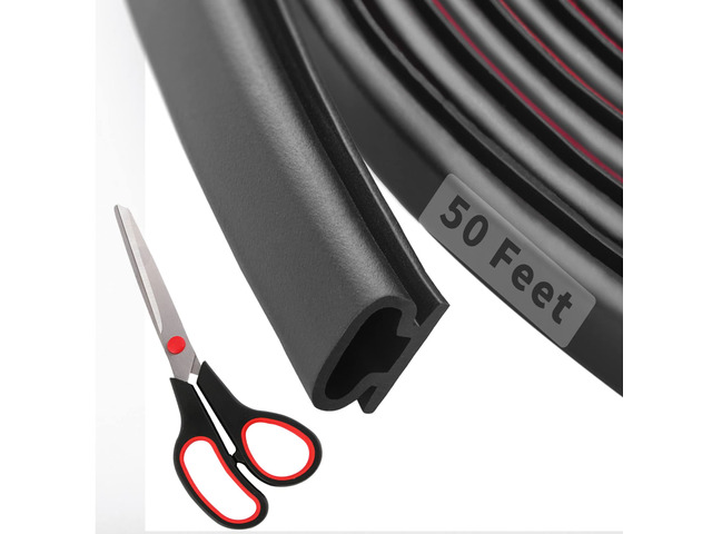 50 Feet D-Shape Rubber Weather Stripping Door Seal Strip, Self-Adhesive Backing Door Weatherstripping for Door Frame Insulation Large Gap, Easy Cut...