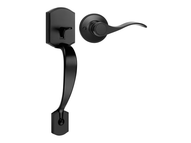 Black Front Door Handle, Heavy Duty Zinc Alloy Exterior Entry Door Handles No Lock, Entry Door Lock with Reversible Handle, Compatible with Keypad...