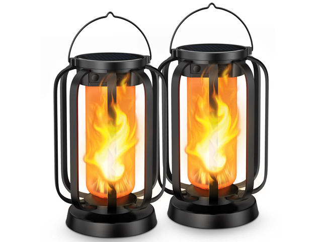 Gen2 Solar Lanterns Outdoor Lights with Ultra-Real Flame USB/Solar Charging & 4-Mode, Waterproof Decorative Hanging/Table Light for Pathway Yard...