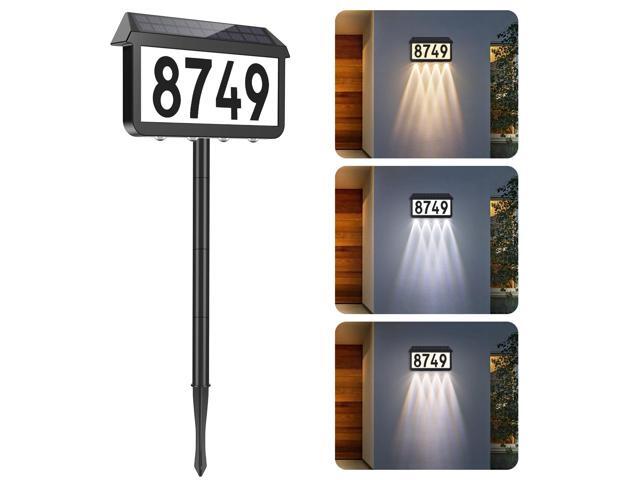 Solar Address Signs, House Number for Outside Waterproof 3 Lighting Modes with Stake, Wall Mounted/In Ground, for Outside Yard Home, 1-Pack Black