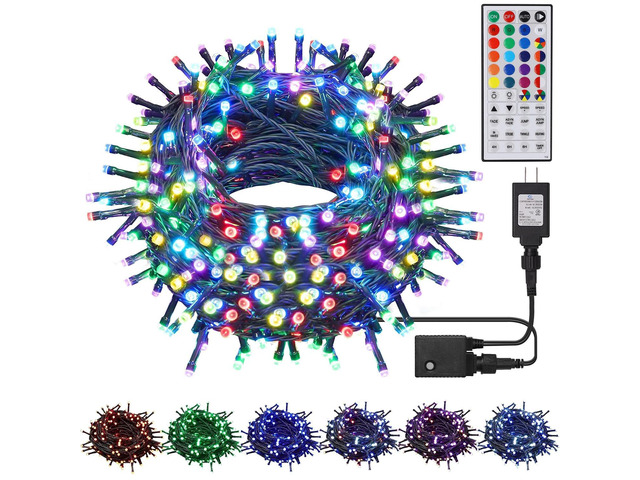 66ft Christmas Decorative Mini Lights, 200 LED RGB Changing 8 Functional Green Wire Fairy Halloween Lights with Remote Timer, Plug in Indoor...