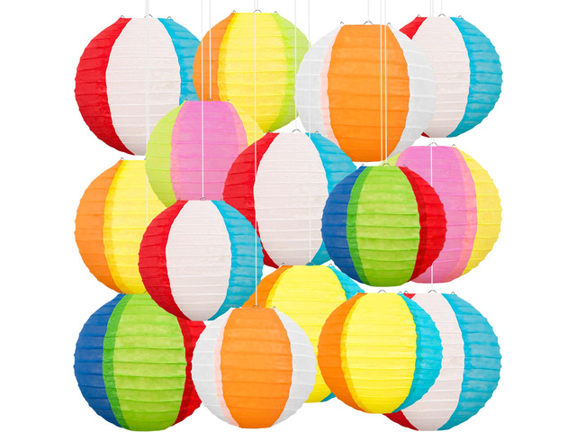 15PCS Pool Party Decorations Beach Ball Paper Lanterns - Summer Luau Hawaiian Themed Hanging Decor for Home Birthday Outdoor Indoor