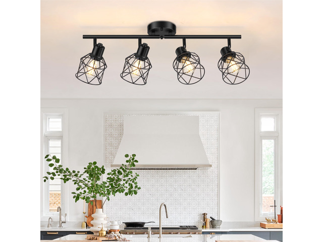 4-Lights Semi Flush Mount Ceiling Light, Adjustable Multi-Directional Light Fixtures, Rotatable Farmhouse Light Fixtures Mount with Metal Cage for...
