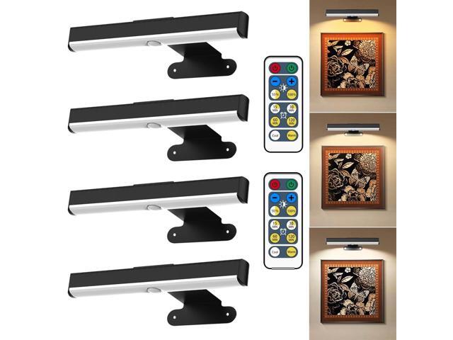 Wireless Picture Light with Remote,Battery Operated Wall Sconces 4Pcs Painting Light for Wall Decor,Timer & Dimmable LED Art Display Light Picture...