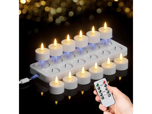 Rechargeable Tea Lights Candles Remote Timer Charging Base White Flameless LED Tealight Candles Battery Operated, Christmas Wedding Decor, Electric...