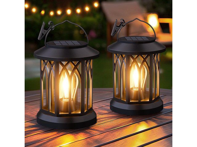 Hanging Solar Lanterns Outdoor Waterproof: 2 Pack Garden Lantern Decorative Warm Ambient Light, Clipon Hanging Design, 12h Allnight Glow, Ip65...