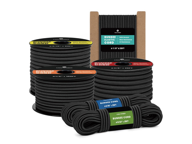 Bungee Cord 1/4' x 100ft Marine Grade Elastic Cord Shock Cord Heavy Duty Bungee Rope Stretch String Rope 100% Stretch for Tarpaulin, Kayak,...