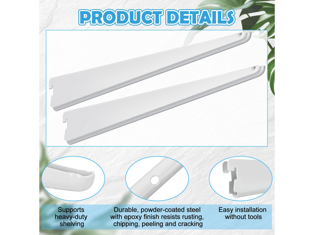 10 Pack Adjustable Shelf Brackets for Double Track System Closet Organization Heavy Duty Wire Shelf Brackets (White,18.5 Inches)
