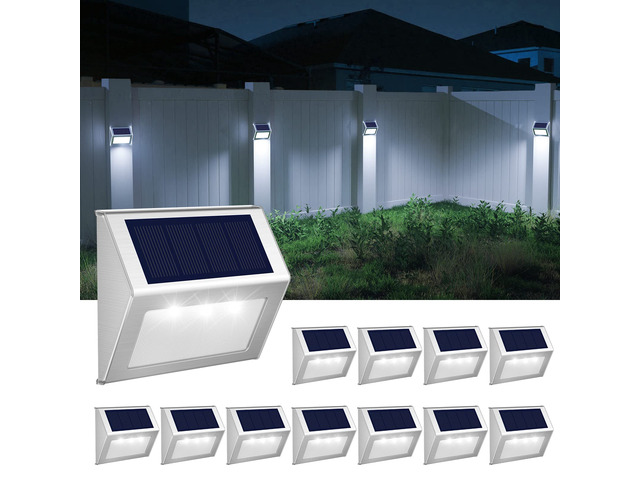 Solar Lights Perfect for Deck, Fence, Stair, Step Decor-Cool White-12P Stainless Steel, Waterproof, Solar Powered, Garden, Patio, Deck Rail